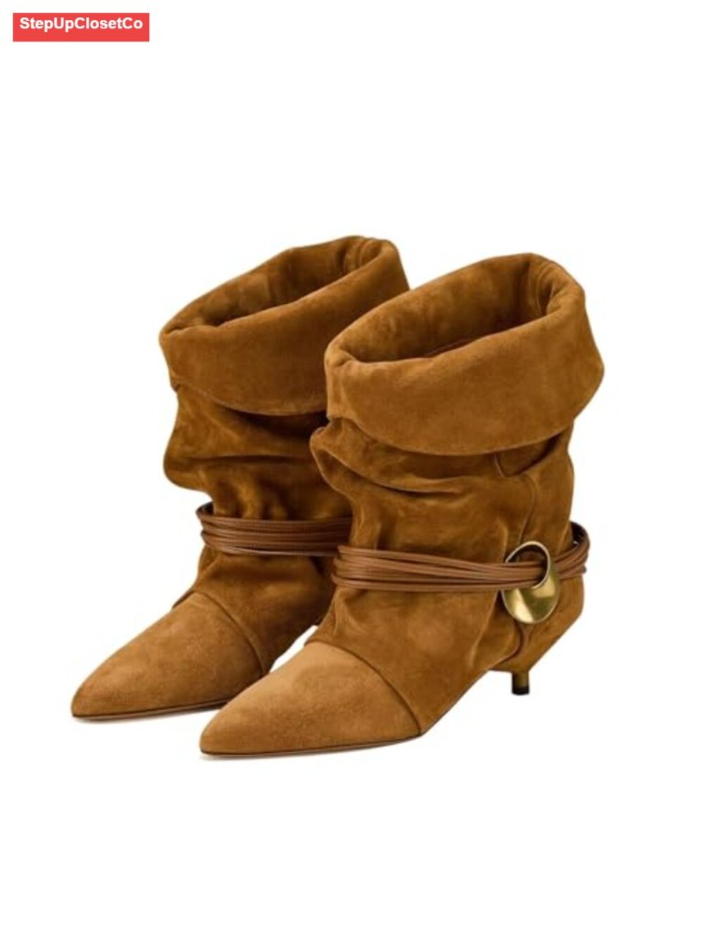 Slouchy Suede Ankle Boots Pointed Toe Kitten Heel Wide Calf Western Booties